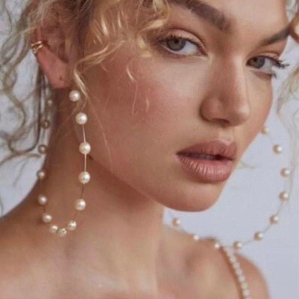 Gold hoop earring statement pearls